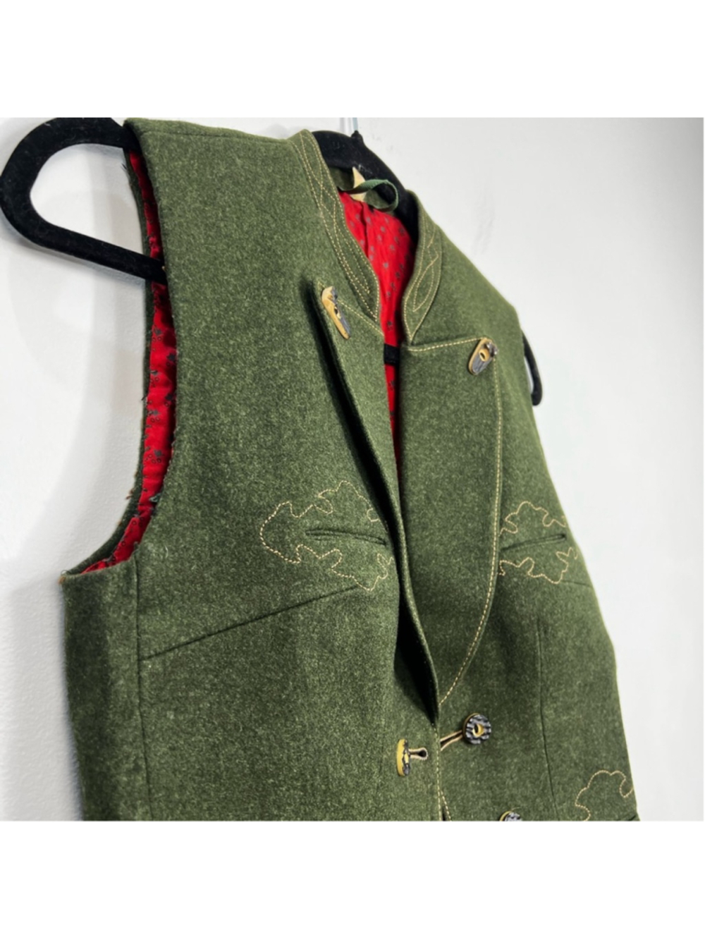 Vtg 80s 90s pure wool loden green tyrol alpinecore fitted waistcoat vest EU 36 - Picture 7 of 17